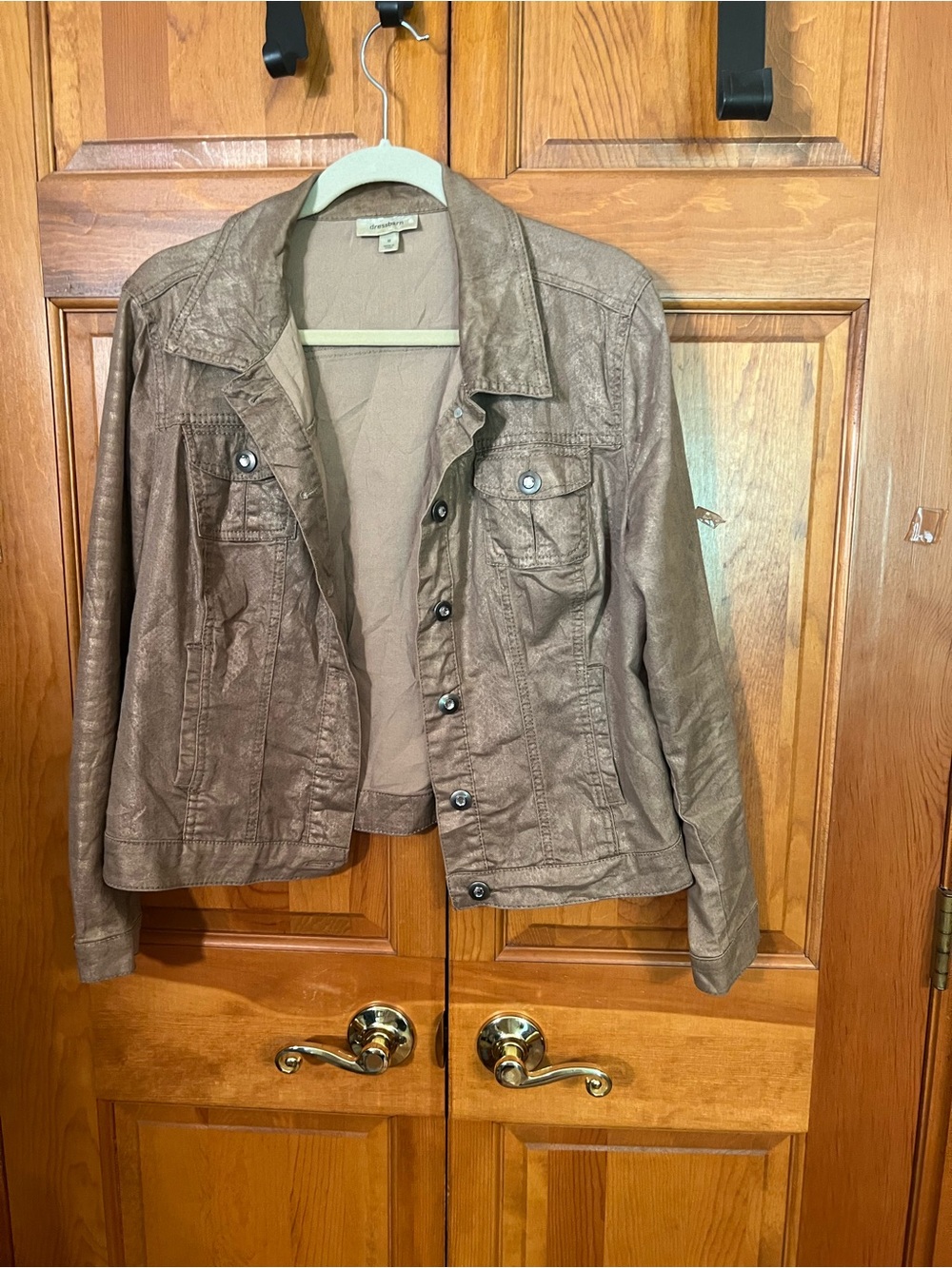 dressbarn Brown Faux-Leather Jean Jacket